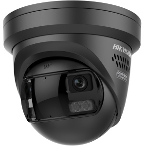 Hikvision câmara IP Turret Panorâmica 180º - Gama Pro | Resolução 8 MPx | PoE IEEE802.3at - ColorVu3.0: imagem a cores HIKAI-ISP F1.0 1/1.8" - Lente 2 x 2.8 mm (180º)l | Luz híbrida até 30m - AcuSense3.0 | Sirene e flash de dissuasão - Microfone duplo | A