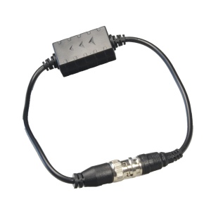 Isolador de fonte de alimentação - Otimizado para vídeos HDCVI - Instalação sobre cabo coaxial - Cabo 400 mm de cumprimento - Elemento passivo - Resposta em frequência 0-65MHz