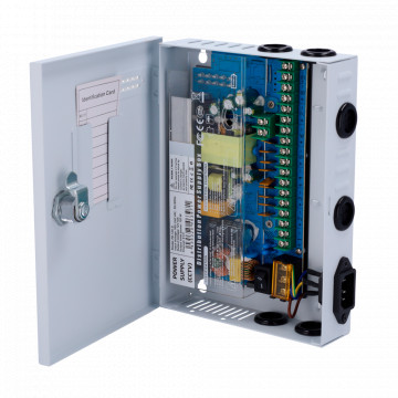 Power Distribution Box - 1 AC entry 180-246 V 50-60Hz - 9 Outputs per Copper Pair - Remarrable Fuse Protection - Exit Voltage 12 V / 120 W - Metallic housing