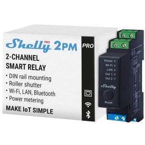 Relé Shelly Pro 2PM - Controlador Inteligente para Calha DIN - Relé de 2 canais / Medição do consumo - Wi-Fi 2.4GHz / Bluetooth / LAN / Matter - Suporta AC 110-240 V - Compatível com Alexa e Google
