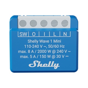 Relé Shelly Wave 1 Mini LR - Contacto sem potencial até 8A - Relé de 1 canal / Requer um Hub - Z-Wave Long Range com mais de 1 km de alcance - Alimentação CA, 12 V CC ou 24-48 V CC - Função de repetidor na rede em malha Z-Wave