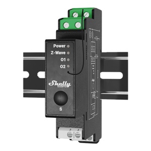 Relé Shelly Wave Pro 2 - 2CH contacto seco / 16 por canal e até 25A - Montagem em calha DIN no interior do quadro - Z-Wave Long Range com mais de 1 km de alcance - Alimentação de 110 a 240 V CA, 50/60 Hz - Estrutura ignífuga com classificação V-0