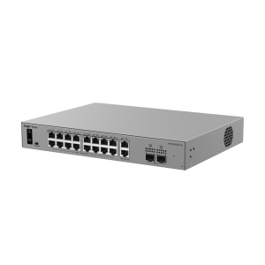 Ruijie Reyee Cloud Managed L2 Switch - 18 portas Gigabit RJ45 e 2 ranhuras SFP - 16 portas PoE/PoE+ com orçamento de potência de 250 W - Função PoE Watchdog e reinício sem interrupção - Resiliência avançada da rede com o protocolo ERPS - Instalação em rac