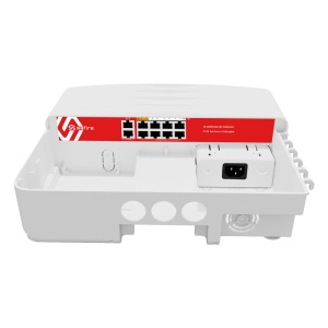 Safire Switch Hi-PoE Outdoor - 8 Portas FE PoE + 2 Uplink RJ45 - Híbrido 8x10/100Mbps + 2x10/100/1000Mbps - 6 Portas PoE+ 30W + 2 Portas Hi-PoE 60W - PoE Watchdog - Até 120W Potência PoE total