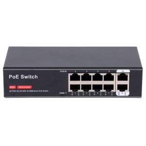 Switch PoE - 8 portas PoE + 2 Uplink RJ45 - Velocidade 10/100 Mbps - PoE IEEE 802.3 af/at - Até 100W no total para todas as portas