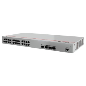Switch PoE+ gerenciável L3 - 24 portas Gigabit PoE+ e 4 portas GE SFP. - Orçamento total de potência PoE de 400 W. - Tecnologias Fast PoE e Perpetual PoE. - Suporte iStack e redundância em anel ERPS. - Gestão avançada através da Web, CLI, SNMP e Cloud.