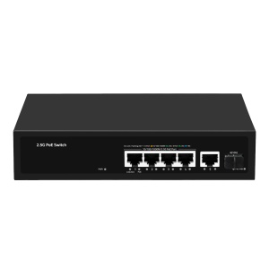 Switch PoE Multigagibit 2,5Gbps - 4 PoE + 1 Uplink Rj45 1/2,5G+ 1 Uplink SFP+ 10G - Velocidade da porta 2,5/1Gbps - 4 Portas PoE+ 30W - PoE Watchdog - Até 65W Potência PoE total