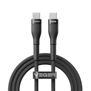 Veger - Cabo USB 2.0 para qualquer dispositivo - USB-C para USB-C - Revestimento metálico, Nylon trançado - Carregamento rápido PD 240W | 480Mbps - Comprimento 1.5m | Cor preta