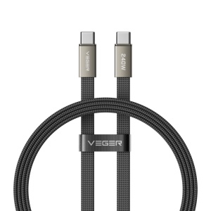 Veger - Cabo USB 2.0 para qualquer dispositivo - USB-C para USB-C - Revestimento metálico, nylon trançado com ABS - Carregamento rápido PD 240W | 480Mbps - Comprimento 1.5m | Cor preta