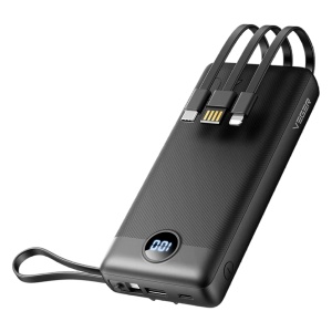 Veger Power Bank - Capacidade 20000mAh - Entradas USB-C e cabo USB-A - Saídas USB-A e cabos incluídos - Cabos incluídos: USB-C, Micro USB-C e 8pin - Cor preta | 3 dispositivos de cada vez