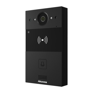 Videoporteiro IP em superficie - Câmara 2 Mpx | Áudio bidirecional - Abertura com cartão EM/MF e NFC 2 relés - PoE, padrão SIP - Manutenção Cloud - Ligação via Cloud | Saída 12V