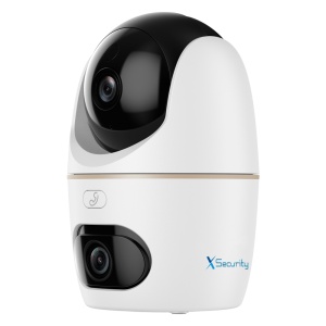 X-Security IP Dual Wi-Fi – Dual-Objektiv (5 Mpx Panorama + 5 Mpx PT) – 3,6 mm PT-Objektiv | 3,6 mm Panoramaobjektiv - Dual Light 30 m | IVS | Tiererkennung – Integriertes Mikrofon und Lautsprecher | MicroSD - AutoTrack | Sirene und Abschreckungslicht | Innen