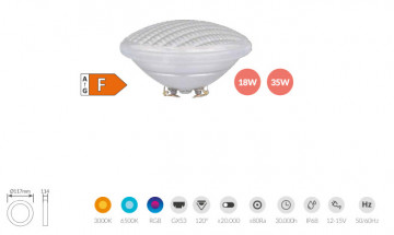 201400002 - 8433373061903Lâmpada LED para piscina PAR56 18W GX53 3000K