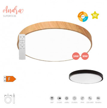 203605074 - 8433373068735 ROUND LED ANDRA LED 30W 3000K A 6500K IP44 BLACK