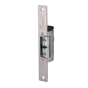Abreportas elétrico em aço inoxidável Dorcas - Para porta única : Parafuso radial ajustável - Modo abertura Fail Safe (NC) | Sinal de porta - Força de retenção 330 kg - Alimentação DC 12V