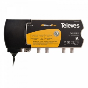 Amplificador MicroKom CATV 1e/1s "F": 5...65/85...1220MHz G.(-||20)/(20||25)dB Vs.118/121dBµV
