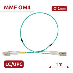 Cabo de ligação de fibra ótica - Fibra multimodo OM4 - Conector LC duplex UPC - Comprimento 1m - Coberta LSZH - Compatibilidade genérica