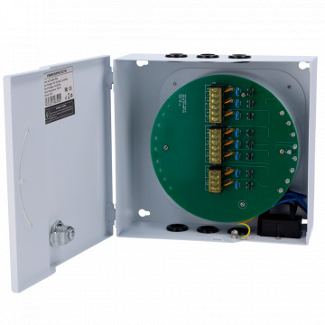 Caixa de distribuição de alimentação - Entrada AC 100-240 V 50/60 Hz - 8 canais - Protecção por fusível PTC rearmáveis - Tensão de saída 24 V / 8A - Carcaça metálica