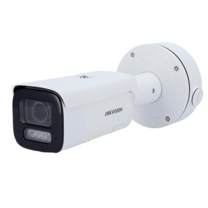 Cámara IP Bullet Hikvision gama PRO - Resolución de 8 megapíxeles (3840x2160) - Lente de 2,8~12 mm - Sirena y luz de flash disuasoria roja y azul - IR 60 m | MD 2.0 | PoE+ | MicroSD | IP67, IK10 - AcuSense | Captura facial | Alarmas | Audio