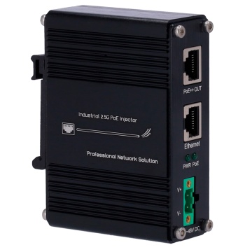 Hi-PoE-Industrieinjektor – RJ45-Eingang 10/100/1000/2,5 Base-T – Gesamtleistung 60 W – Maximale Entfernung 100 m – PoE/PoE+/PoE++ IEEE802.3af/at/bt – Stabilisiert und geschützt