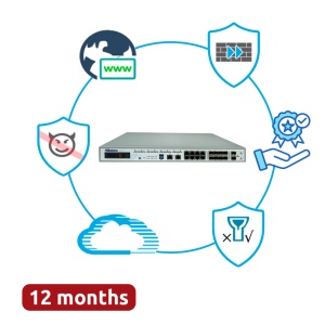 Hillstone Networks Bundle - Hardware + 12 meses de serviços completos - Portas 2xSFP+, 8xSFP e 8xGE - 16Gbps FW / 2.6Gbps NGFW Throughput - Suporte para expansão de SSD até 1.92TB - Inclui IPS, AV, URL, QoS, IPR, C2 e Sandbox