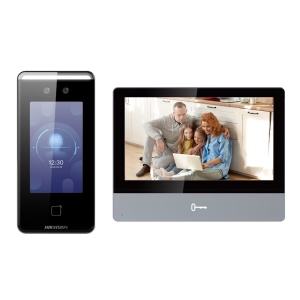 Kit de videoporteiro - Tecnologia IP &amp; WiFi - Placa e monitor | Permite 16 monitores mais - Facial, cartão MF e QR | PoE - Aplicação móvel com P2P | Relés internos no monitor - Montagem à superfície | IP65