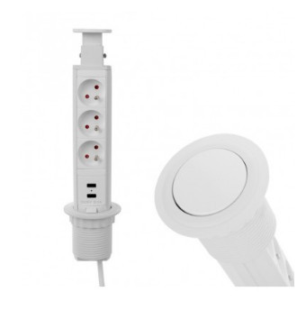 LIFTBOX alumínio 3 x tomada Schuko 2 x cabo USB de 1,8 m