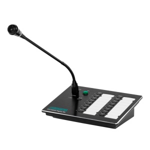 Micrófono de escritorio - Anuncios generales y de emergencia - 16 teclas de selección de zona - Operación manual y programada - Admite teclado de expansión