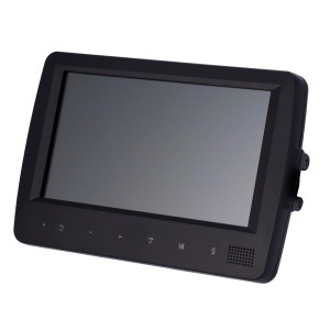 Monitor tátil à prova de água IP 66 - Suporta 4 câmaras com conector M12 - 5 entradas de alarme com fios - Linhas de estacionamento digitais ajustáveis - Altifalante integrado - Intervalo de tensões 10 ~32V