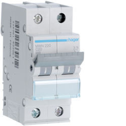 MWN220 - Breaker 2p 20A C 3KA 2m HAGER EAN: 3250614330612