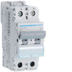 NFN220 - Disjuntor 2P 20A C 6/10kA 2M HAGER EAN:3250614628153
