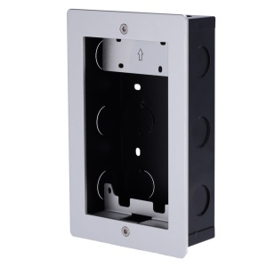 Painel frontal e caixa de registro encastrada - Específico para Akuvox AK-R20A. - Painel: 120 (Al) x 189 (Lg) x 3 (Pf) mm - Caixa: 179 (Al) x 116 (Lg) x 50 (Pf) mm - Fabricado em alumínio e aço galvanizado