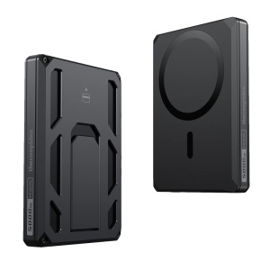 Power Bank com wallet magnética - Capacidade 5000mAh - Entrada USB-C - Saídas USB-C e sem fios - Certificado com FindMy - Carregamento rápido de dispositivos 2 ao mesmo tempo