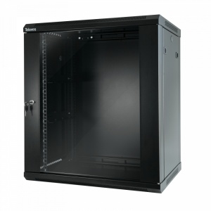 Rack Bastidor 19" 15U. Porta de vidro temperado e laterais acessíveis. Dimensões: 600x771x450mm. Instalação: Parede/Solo