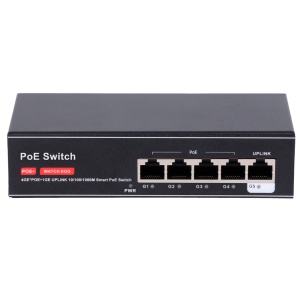 Switch PoE - 4 portas PoE + 1 Uplink RJ45 - Velocidade até 1000 Mbps em todas as portas - Até 60W no total para todas as portas - Largura de banda 10 Gbps - PoE IEEE 802.3 af/at