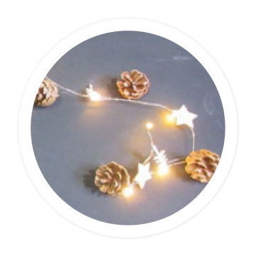 204690036 - 8433373074354Guirlanda LED de estrellas, cono de pino e árboles 1M Luz cálido