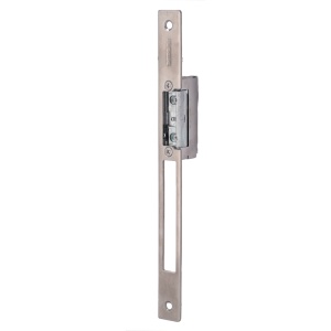 Abreportas elétrico em aço inoxidável Dorcas - Instalação com corte da moldura - Fechadura radial ajustável - NO Fail Secure | Até 330 kg - Fonte de alimentação CA/CC 10-24V - Memória, passagem livre e argola