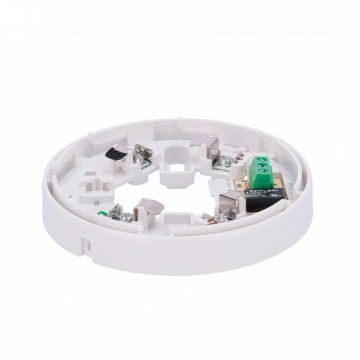 Base de baixo perfil com relé - Até 12VDC 0.5A / Terminal NO/NC/C - Compatível com V2 e detetores de base alta - Necessário para instalação de detector - Marca de montagem fácil - Possibilidade de bloquear o detector até à base - Compatível com piloto ind