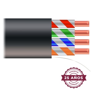 Cable UTP - Categoría 5E - Bobina de 100 metros - Recubrimiento negro - Diámetro 5,5 mm - Recubrimiento especial para exterior