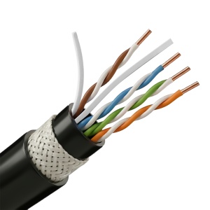 Cabo de dados U/UTP de categoria 6 com 4 pares - Condutor de cobre maciço puro (Bare Copper) - Proteção contra roedores através de fibra de vidro - Revestimento duplo: PE no interior e LSZH no exterior - Revestimento exterior isento de halogéneos LSZH-Eca