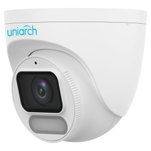 Câmara IP Turret | Uniarch - 2 MP | Lente 2.8 mm | microSD 512 GB - Luz branca 30 m | WDR 120 dB - Hunter Color com tecnologia WISE-ISP - PoE | UMD | IP67 - Botão de reset | Microfone incorporado
