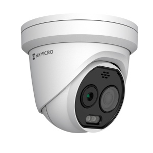 Câmara térmica Dual IP Hikmicro - Sensor térmico 256x192 VOx | Lente 3.6mm - Sensor ótico 1/2.7” 5Mpx | Lente 4.3mm - Sensibilidade térmica ≤25mK - Deteção e alarme preventivos de incêndios - Intervalo de medição temp -20~150ºC / ±8ºC