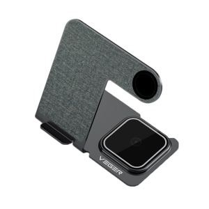 Carregador sem fios VEGER - Potencia 15W - Entrada USB-C - Carregamento rápido - Saídas: Smartphone, Airpods e Apple Watch - Cor Prata