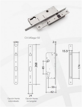 CV-14 Segur50 - Pestillo seguridad, acortar con tornillo seguridad 12V AC/DC INOX GOLMAR