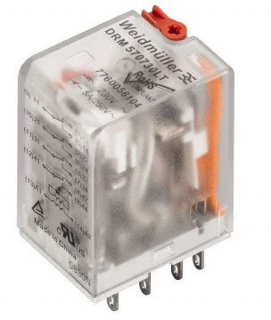 D-SERIES DRM, Relais, No. of contacts: 4, CO contact with test button, AgNi 0.15 gold flashed, Rated control voltage: 24 V AC, Continuous current: 5 A, Plug-in connection 7760056101