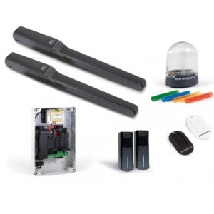 DITPWR35HL - Zwei -Blatt -Gate -Kit mit bis zu 7 m breit (3,5 m + 3,5 m). Zusammensetzung: 2 PWR35H + 1 LCU40H-Steuerplatine mit integriertem Funkempfänger + 1 Paar LIN2 + 2 Rolling-Code (1xzen2 + 1xzen2W) + 1) + 1 Sender)