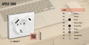 EFAPEL - 50637TCH CENTRO P/ TOM SCHUKO + USB-C+C CHAMPANHE - 5603011650179