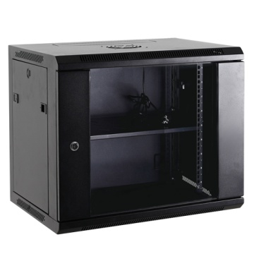 Gabinete rack a muro - Hasta 9U rack de 19" - Hasta 100 Kg de carga - Con ventilación e guarnaciones a cables - Incluir admirador, junta e extensión 6 salidas incluido - É vendido desmantelado