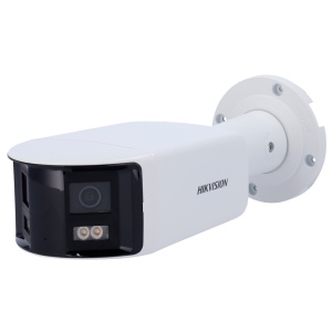 Hikvision – Bullet IP-Panoramakamera aus der PRO-Reihe – 8 Megapixel Auflösung (5120 x 1440) – 4 mm Objektiv | ColorVu | Mikrofon und Lautsprecher - Weißes Licht 40 m | Sirenen- und Blitzabschreckung – Bewegungserkennung 2.0 | AcuSense