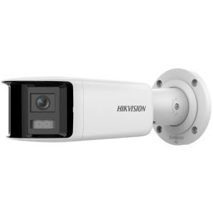 Hikvision - Cámara IP Bullet Panorámica Gama PRO - Resolución de 4 megapíxeles (3040x1368) - Lente de 2,8 mm | PoE | 40 m IR | Micrófono y altavoz - AcuSense: Sirena y luz intermitente disuasoria - Detección de movimiento 2.0 | Captura facial